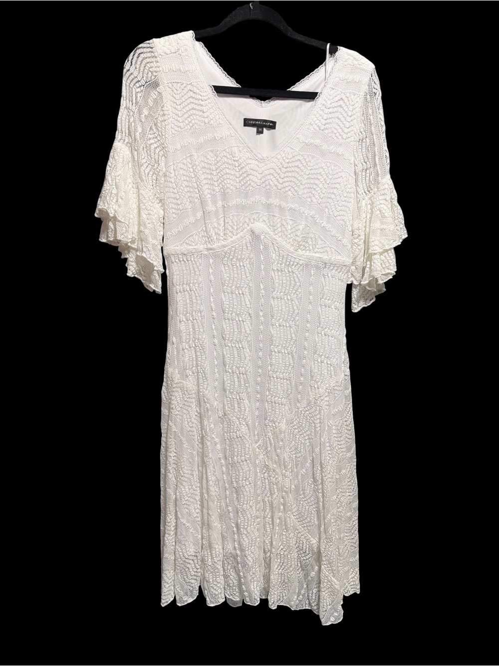 Chris McLaughlin White Crochet V-Neck Midi Dress